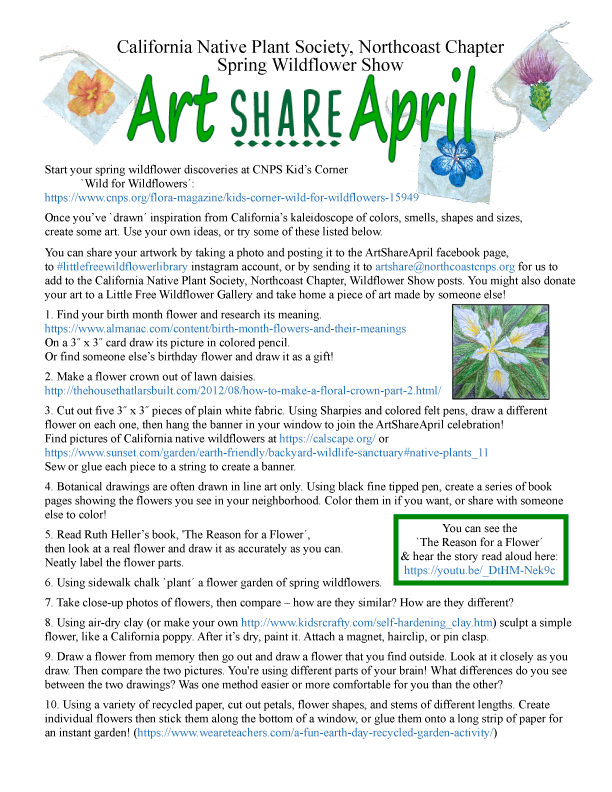 CNPS,Northcoast Wildflower ArtShareApril Activities